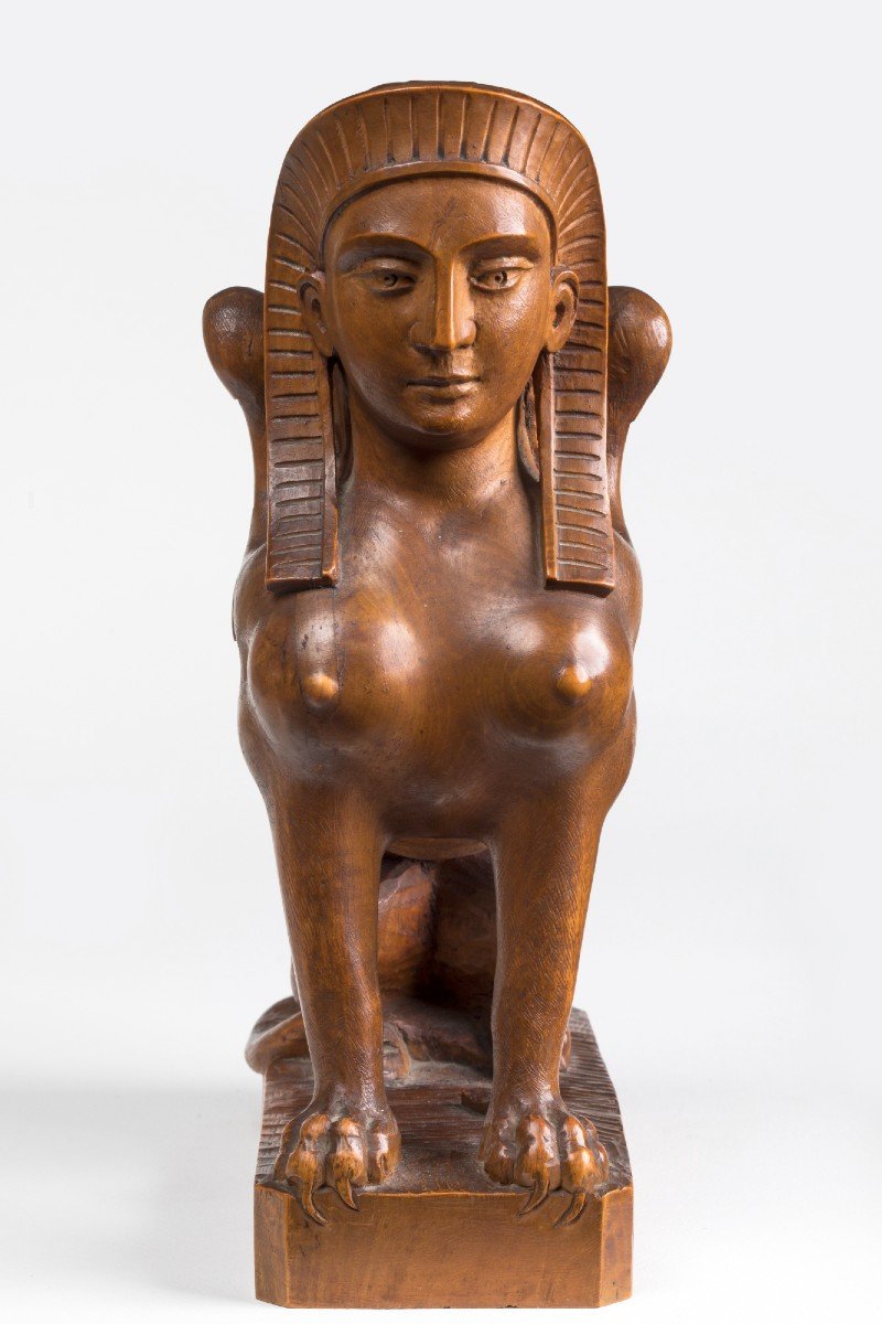 Monoxyl Wooden Sphinx Sculpture-photo-4