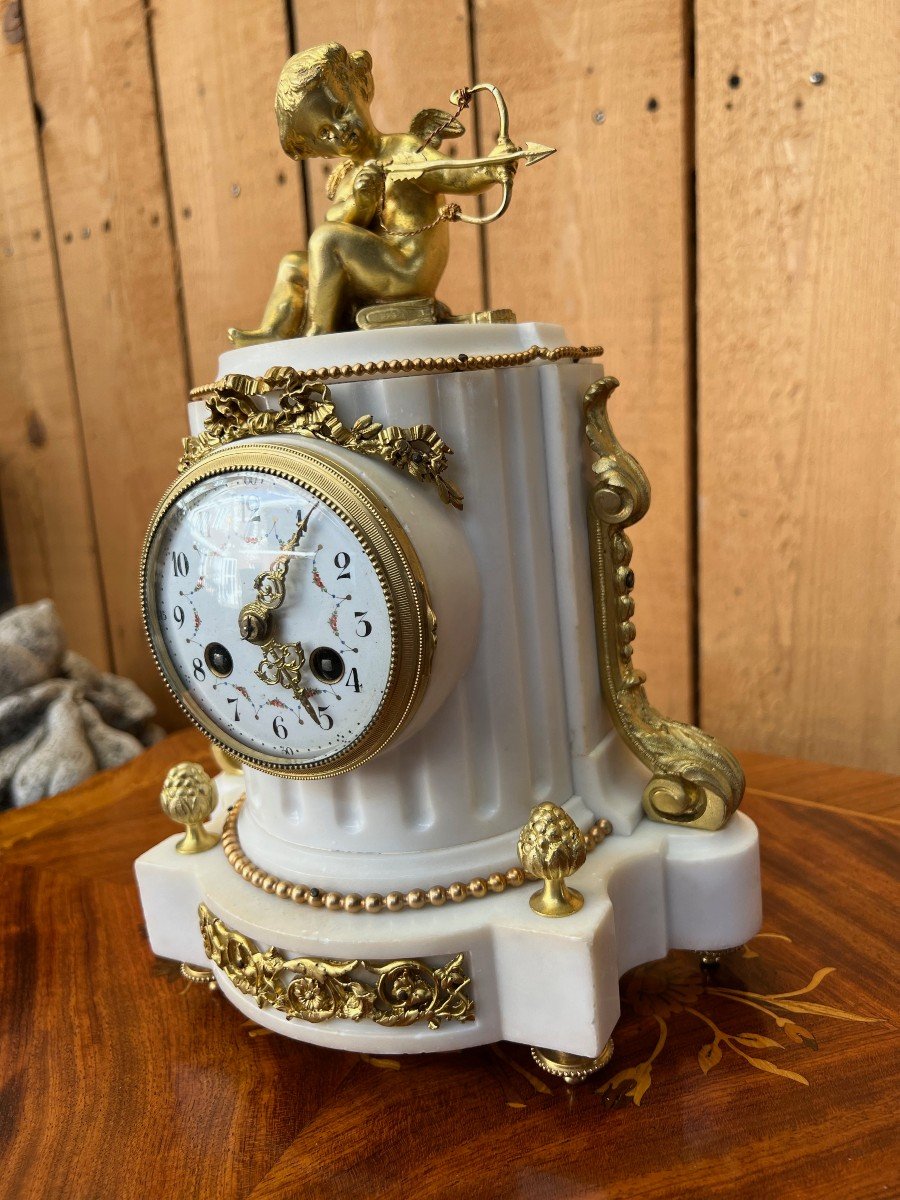 White Marble And Gilt Bronze Mantel Clock 1880-1900-photo-3