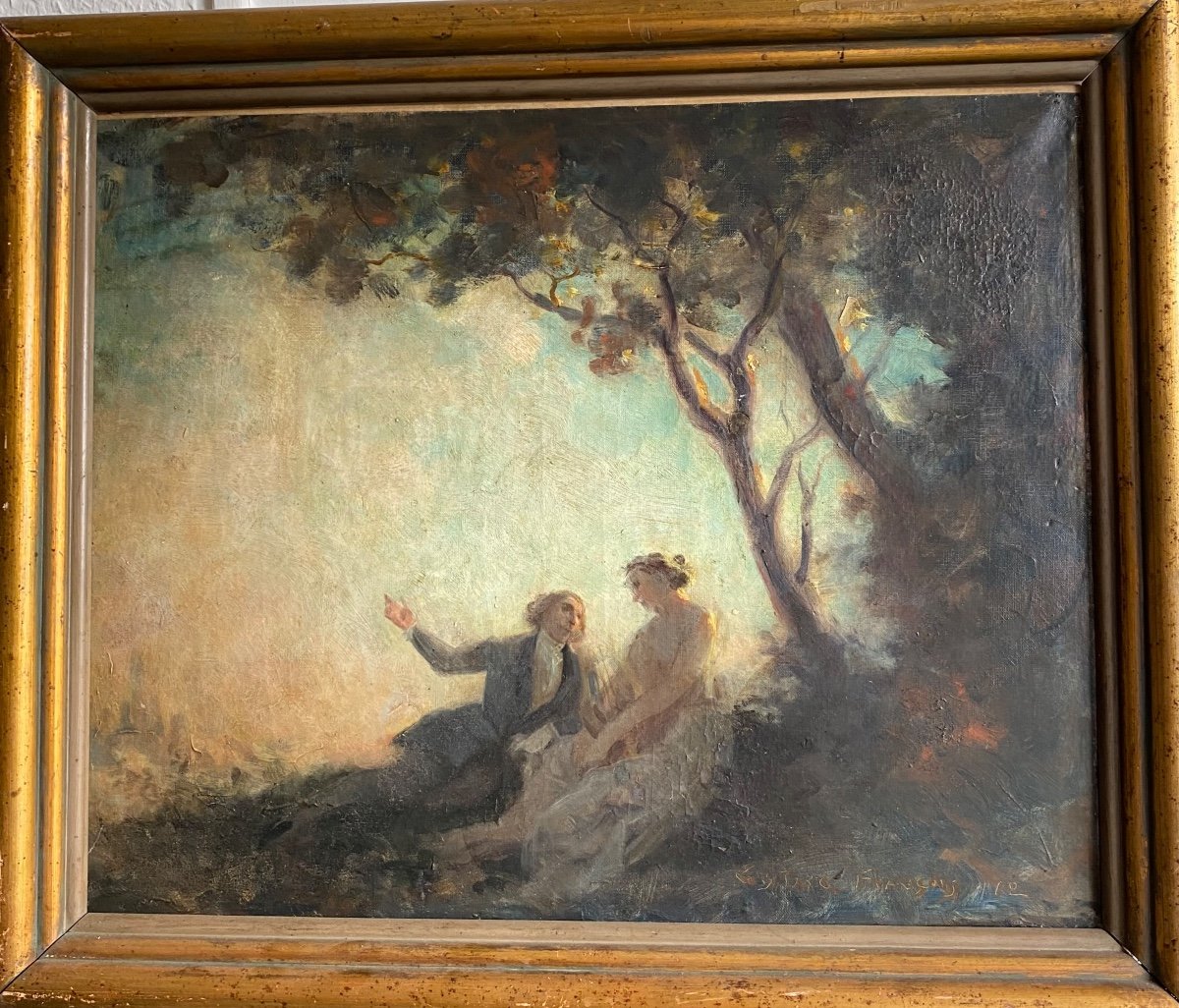 Gustave Francois Morin(1809-1886)scène Galante Huile Sur Toile
