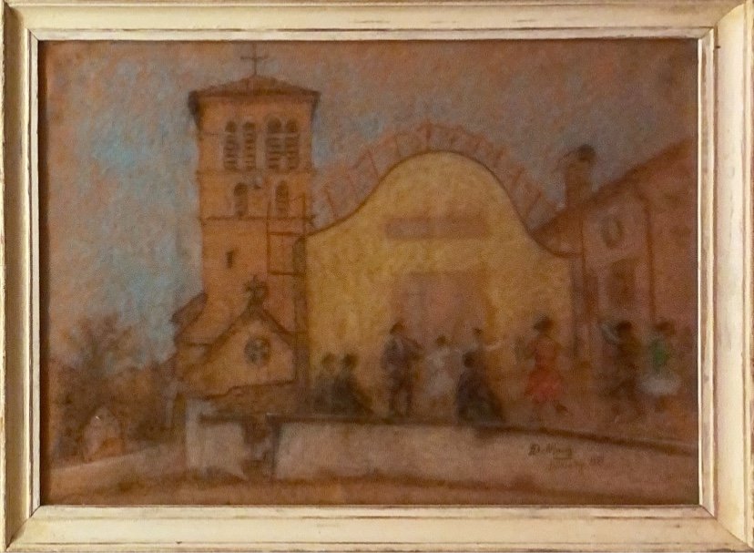 ROBERT-ADRIEN DELÉTANG (1874-1951) « bal à Irissary 1951 »pastel Signé Et Daté 