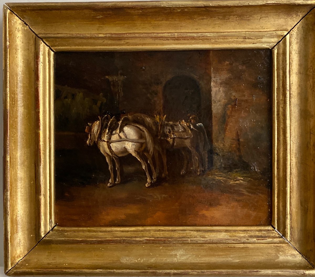 Bullfighting Horses Oil On Canvas XIX Eme