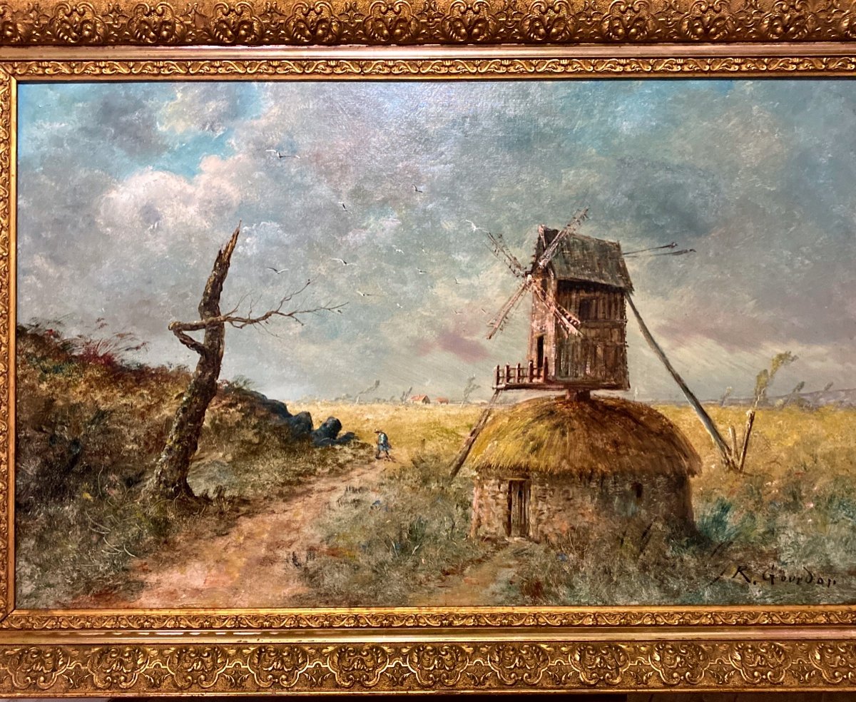 René Gourdon (1855) Oil On Canvas “the Windmill”-photo-2