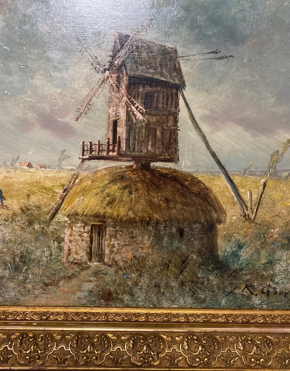 René Gourdon (1855) Oil On Canvas “the Windmill”-photo-4