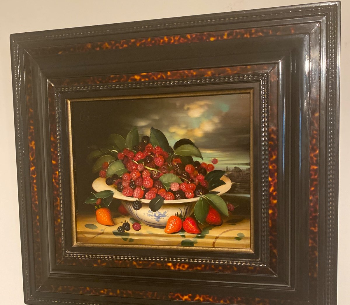 OBÉNICHE Dominique (1949-2018) Nature Morte «Les fruits rouges au Delft»-photo-1