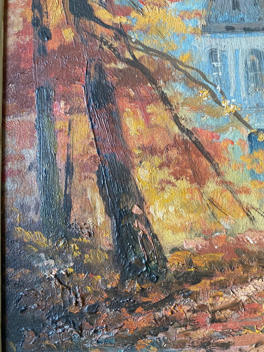 Oil On Wood 20th Century “the House In The Woods” Signed-photo-3