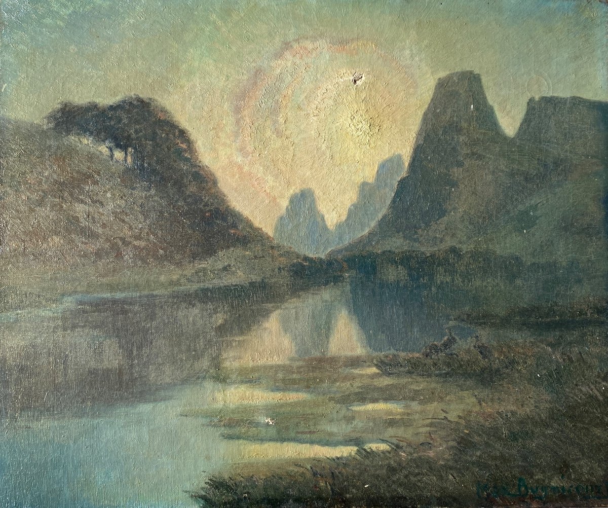 François Max Bugnicourt (1868-1936) “in The Mountains” Oil On Canvas