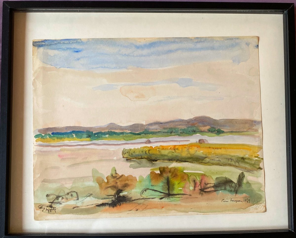 RENÉ ROUGERIE (1926-2010) Aquarelle Vue de Saint Aygulf Signée Et Daté 1969