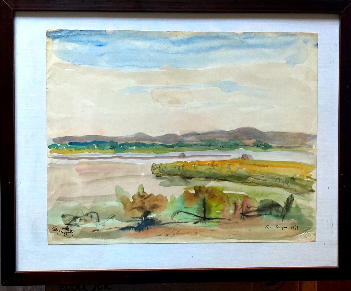 RENÉ ROUGERIE (1926-2010) Aquarelle Vue de Saint Aygulf Signée Et Daté 1969