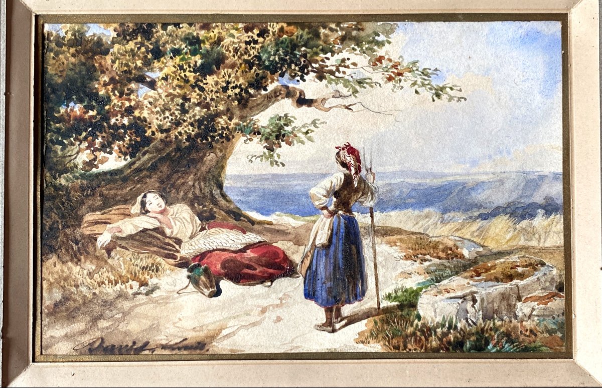 Louis-Alphonse DAVID (1798-1849) Aquarelle  Signée  -photo-2