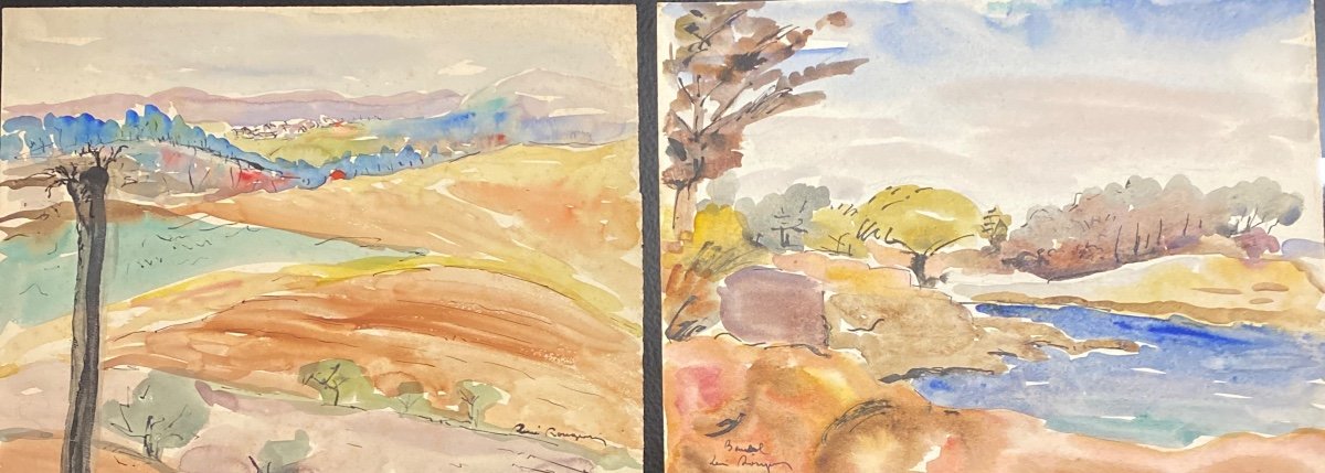 René Rougerie (1926-2010) Pair Of Signed Watercolors