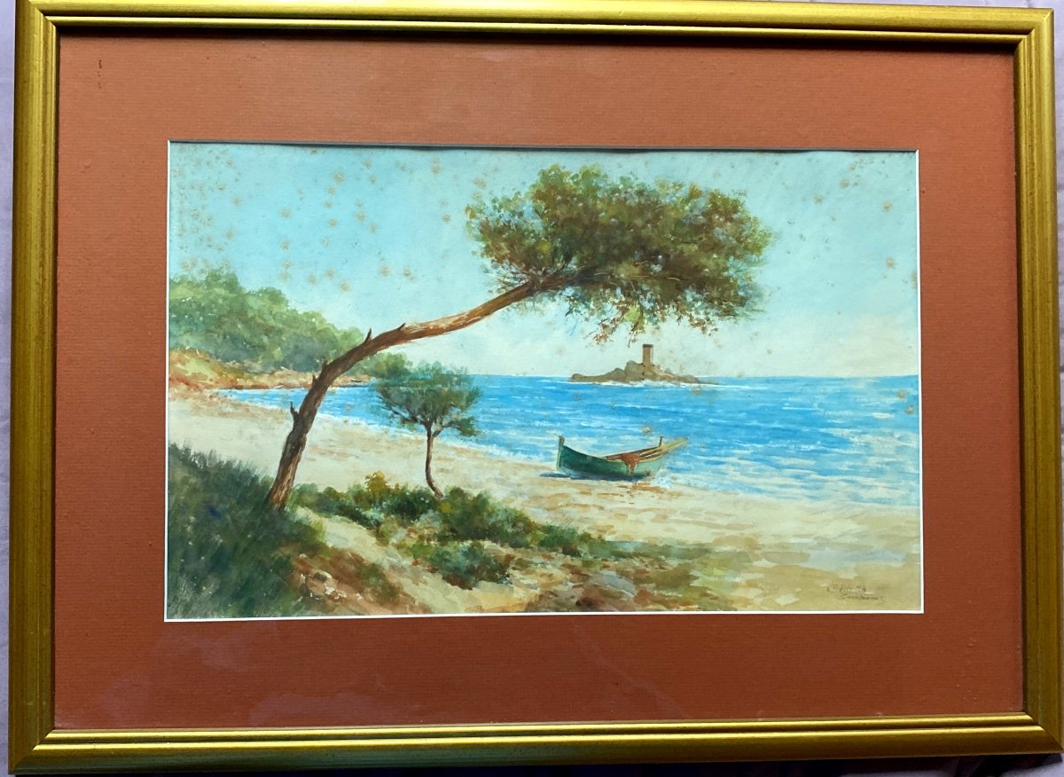 FRANCOIS GILLETTA-CAMBIANIS (xxe Siècle). « la Méditerranée ». Paire D’aquarelles.-photo-2