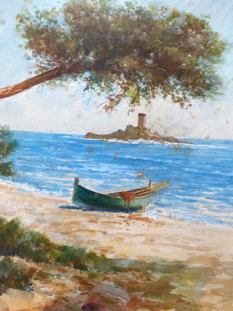 FRANCOIS GILLETTA-CAMBIANIS (xxe Siècle). « la Méditerranée ». Paire D’aquarelles.-photo-3