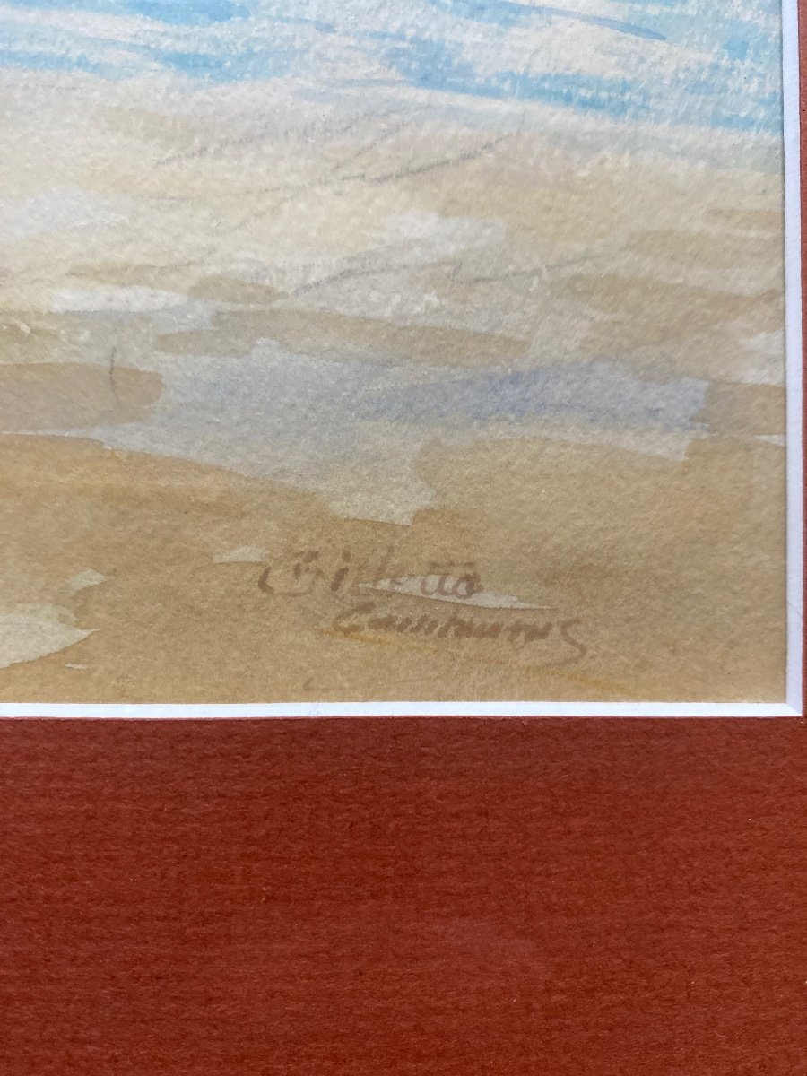 FRANCOIS GILLETTA-CAMBIANIS (xxe Siècle). « la Méditerranée ». Paire D’aquarelles.-photo-4