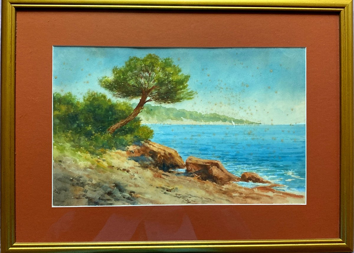 FRANCOIS GILLETTA-CAMBIANIS (xxe Siècle). « la Méditerranée ». Paire D’aquarelles.-photo-1