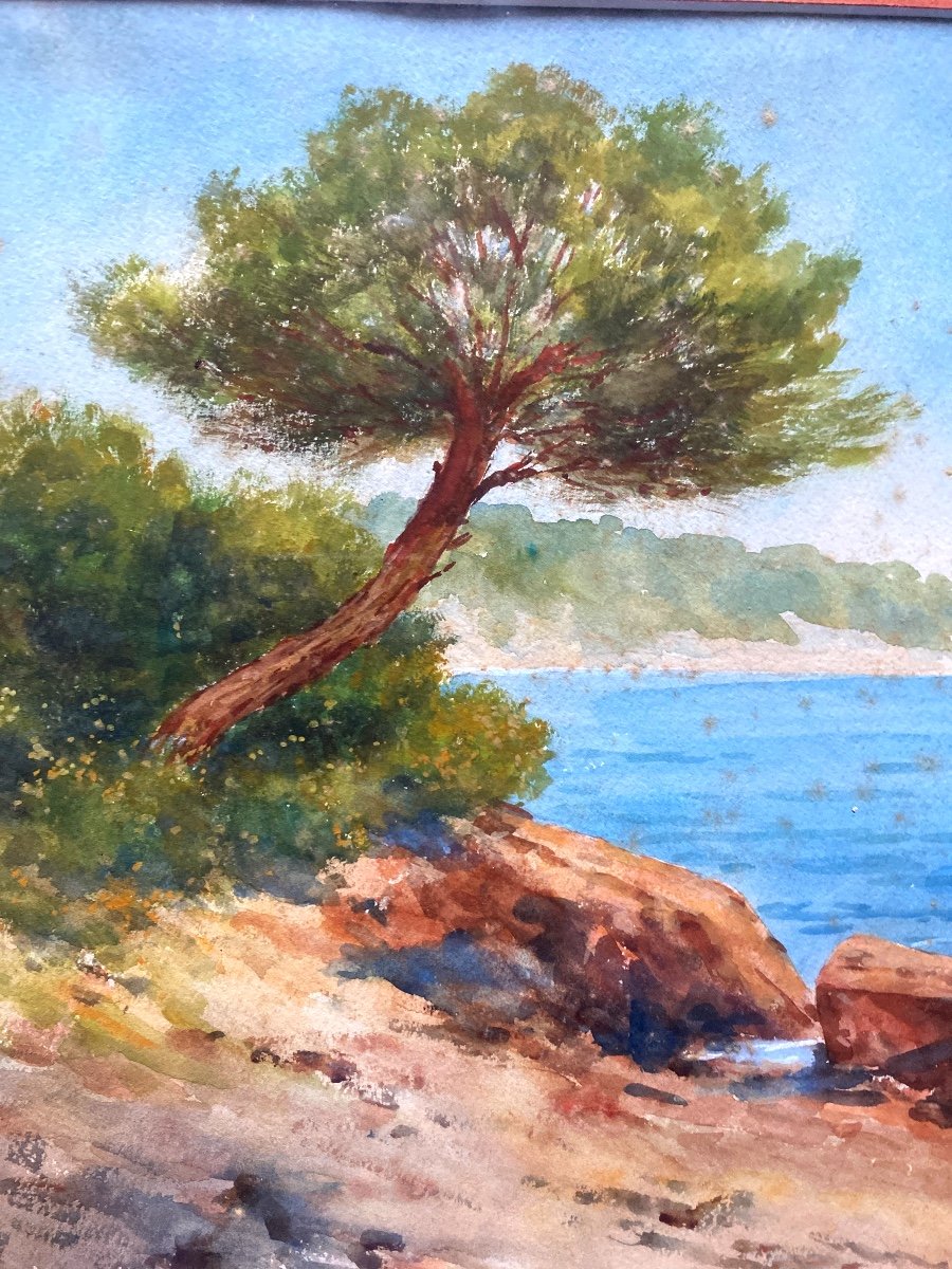 FRANCOIS GILLETTA-CAMBIANIS (xxe Siècle). « la Méditerranée ». Paire D’aquarelles.-photo-2