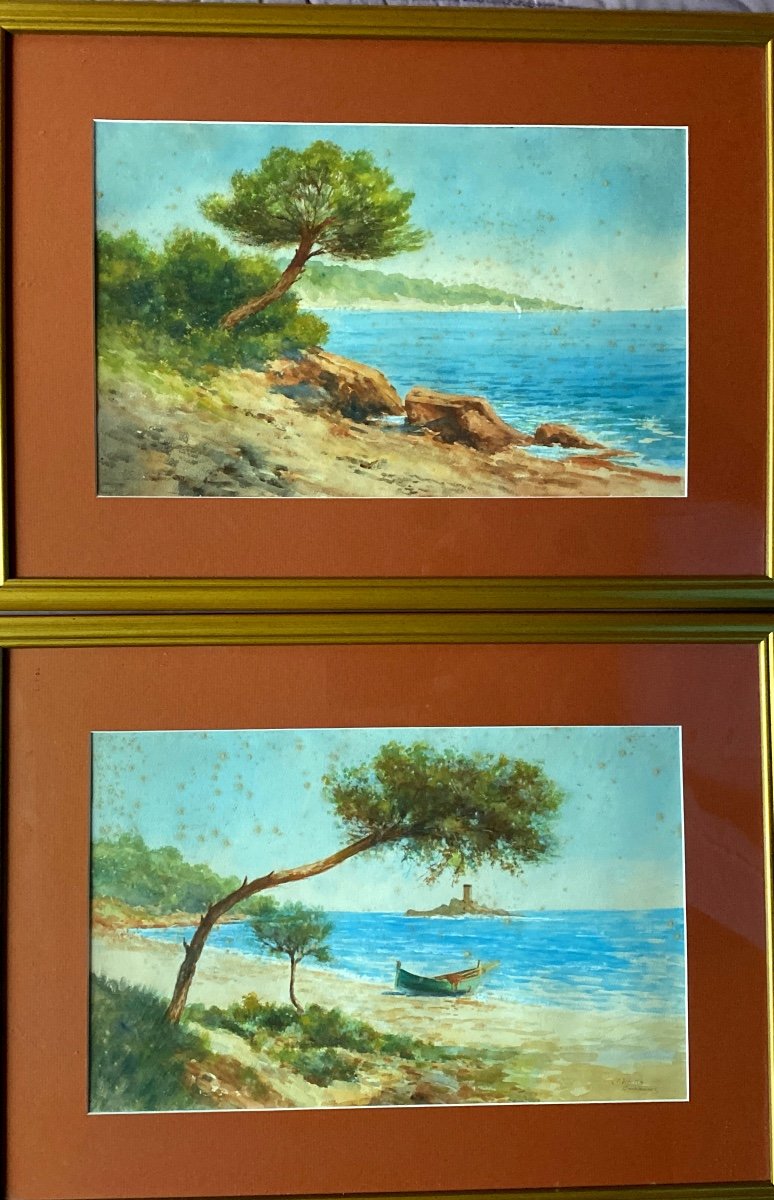 FRANCOIS GILLETTA-CAMBIANIS (xxe Siècle). « la Méditerranée ». Paire D’aquarelles.