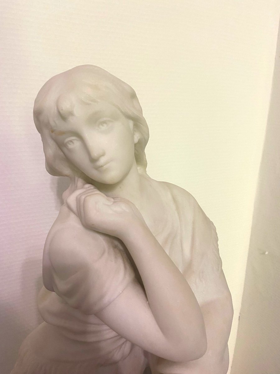 Large 19th Century Marble Sculpture Signed -photo-2