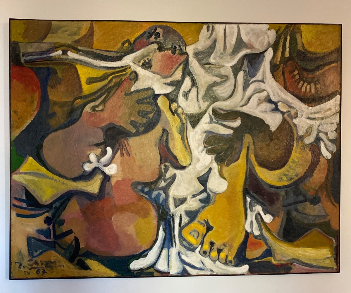 JEAN GEORGES CHAPE (1913-2002) Huile  sur bois Signée Et Datée «couple Enlacé »