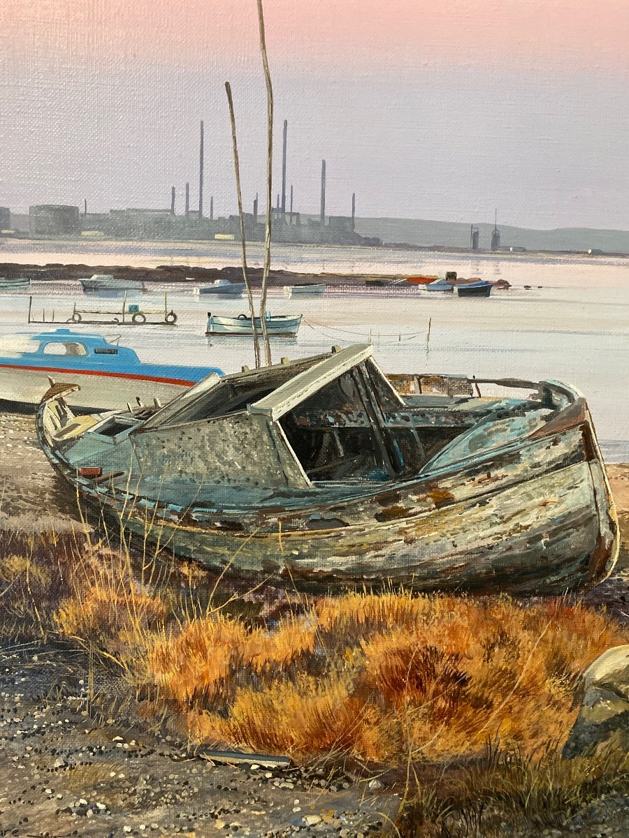 LESCURE JEAN  (1934) «bateaux à Marée Basse » Huile Sur Toile-photo-3