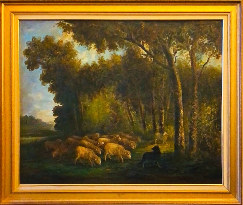 GUILLEMINET Claude Marie (1821-1885) «Le Berger et ses moutons »huile Sur Toile 