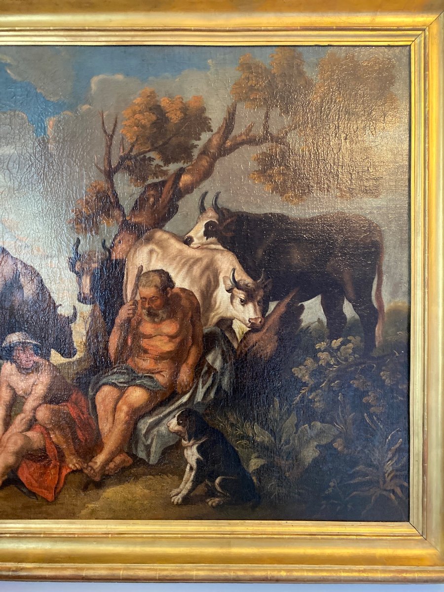 «Mercure,Argus et Io » Grande Huile Sur Toile Attribuée à Jacob Jordaens-photo-3