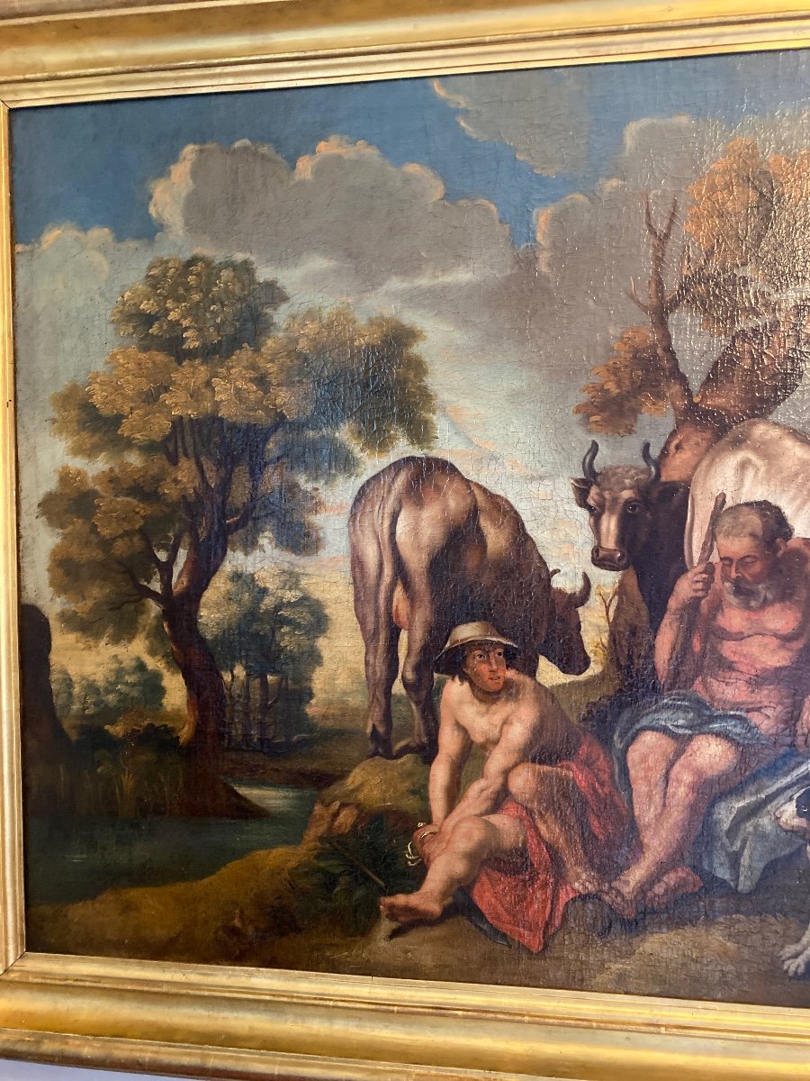 «Mercure,Argus et Io » Grande Huile Sur Toile Attribuée à Jacob Jordaens-photo-4