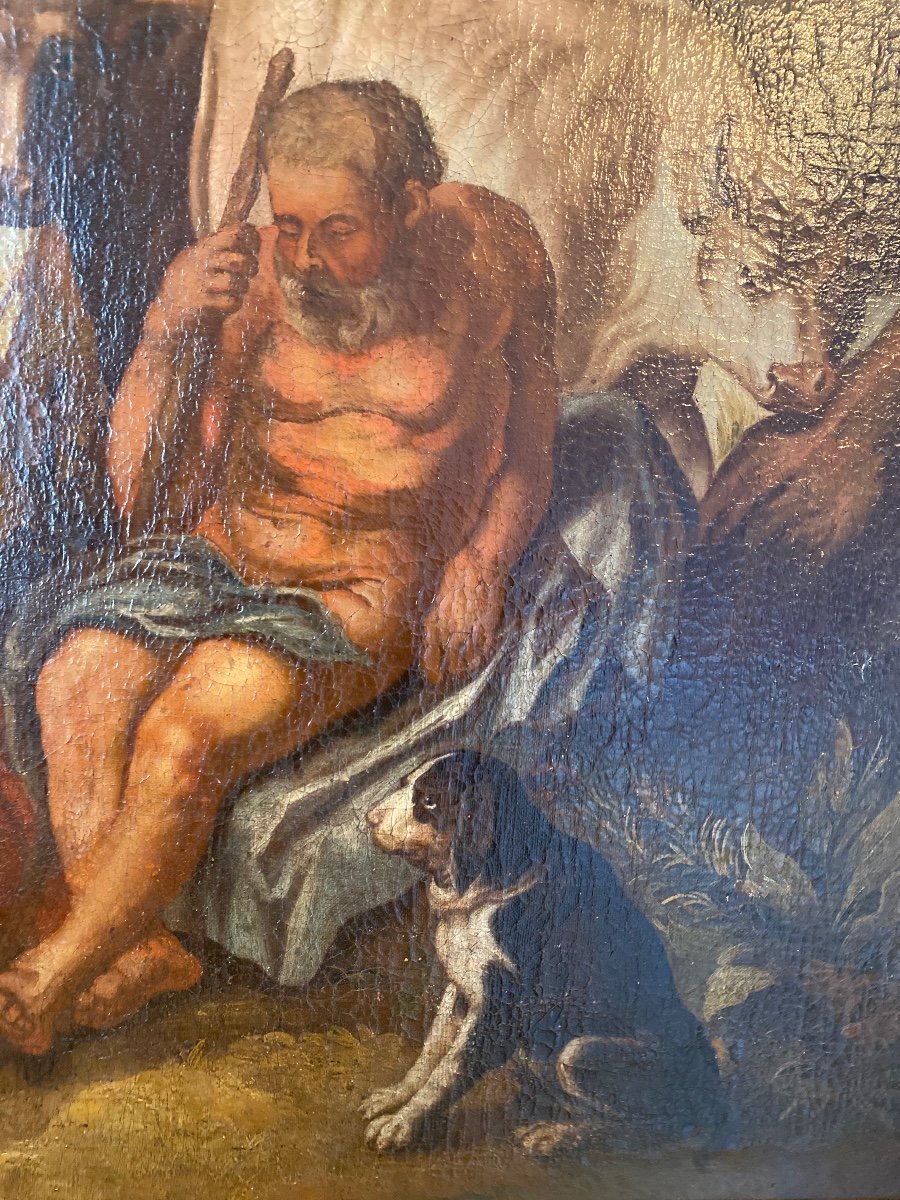 «Mercure,Argus et Io » Grande Huile Sur Toile Attribuée à Jacob Jordaens-photo-1