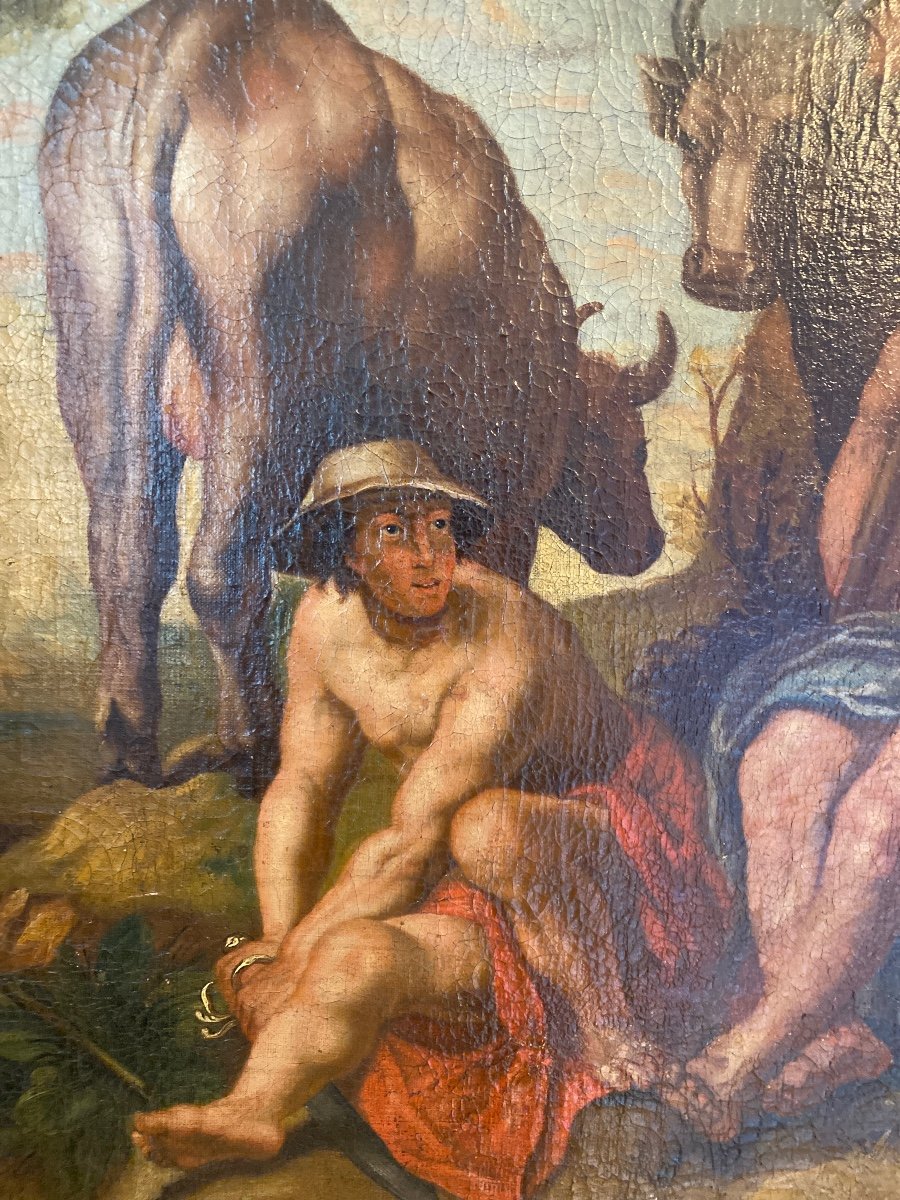 «Mercure,Argus et Io » Grande Huile Sur Toile Attribuée à Jacob Jordaens-photo-2