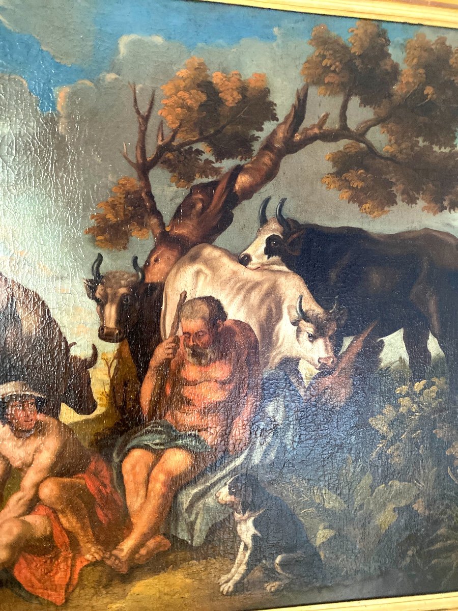 «Mercure,Argus et Io » Grande Huile Sur Toile Attribuée à Jacob Jordaens-photo-4