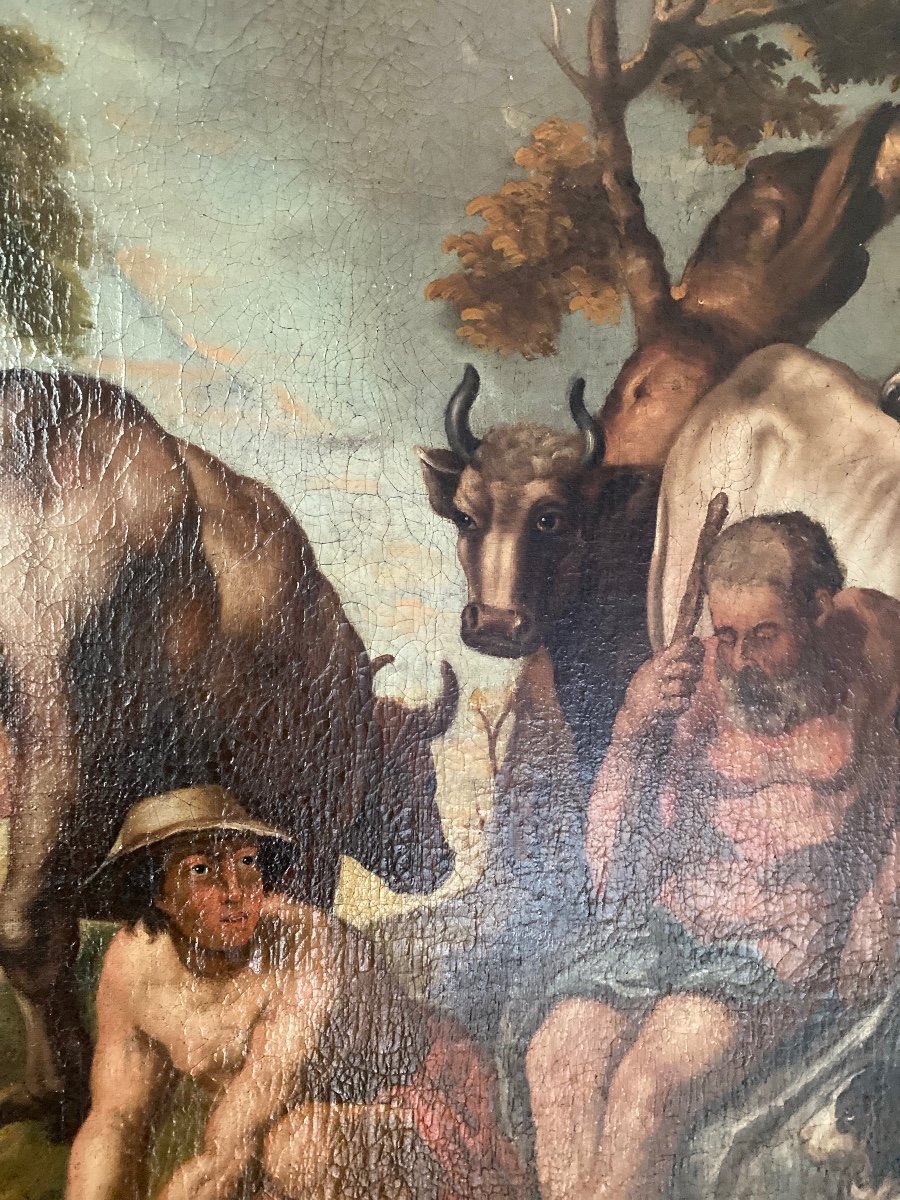 «Mercure,Argus et Io » Grande Huile Sur Toile Attribuée à Jacob Jordaens-photo-5