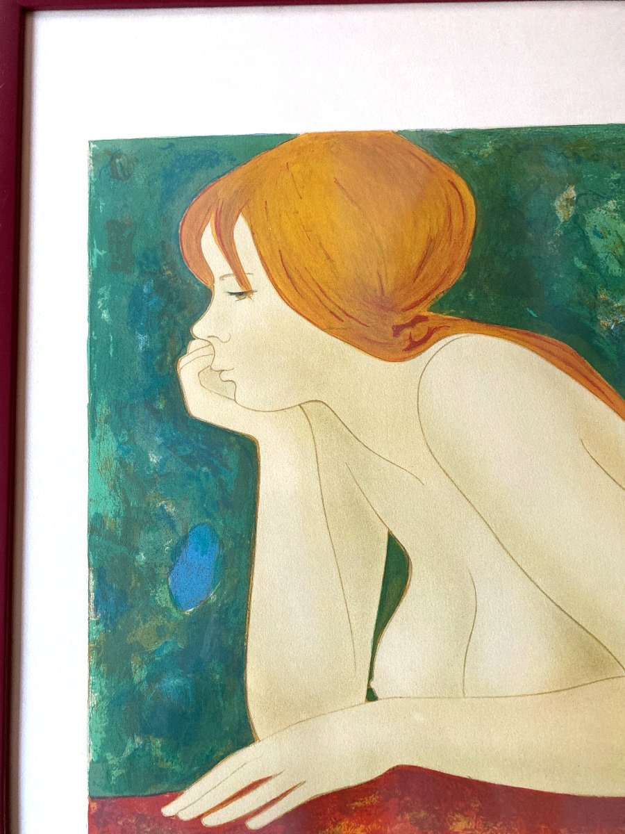 “leaning Nude” Lithograph Signed Alain Bonnefoit (1937)-photo-2