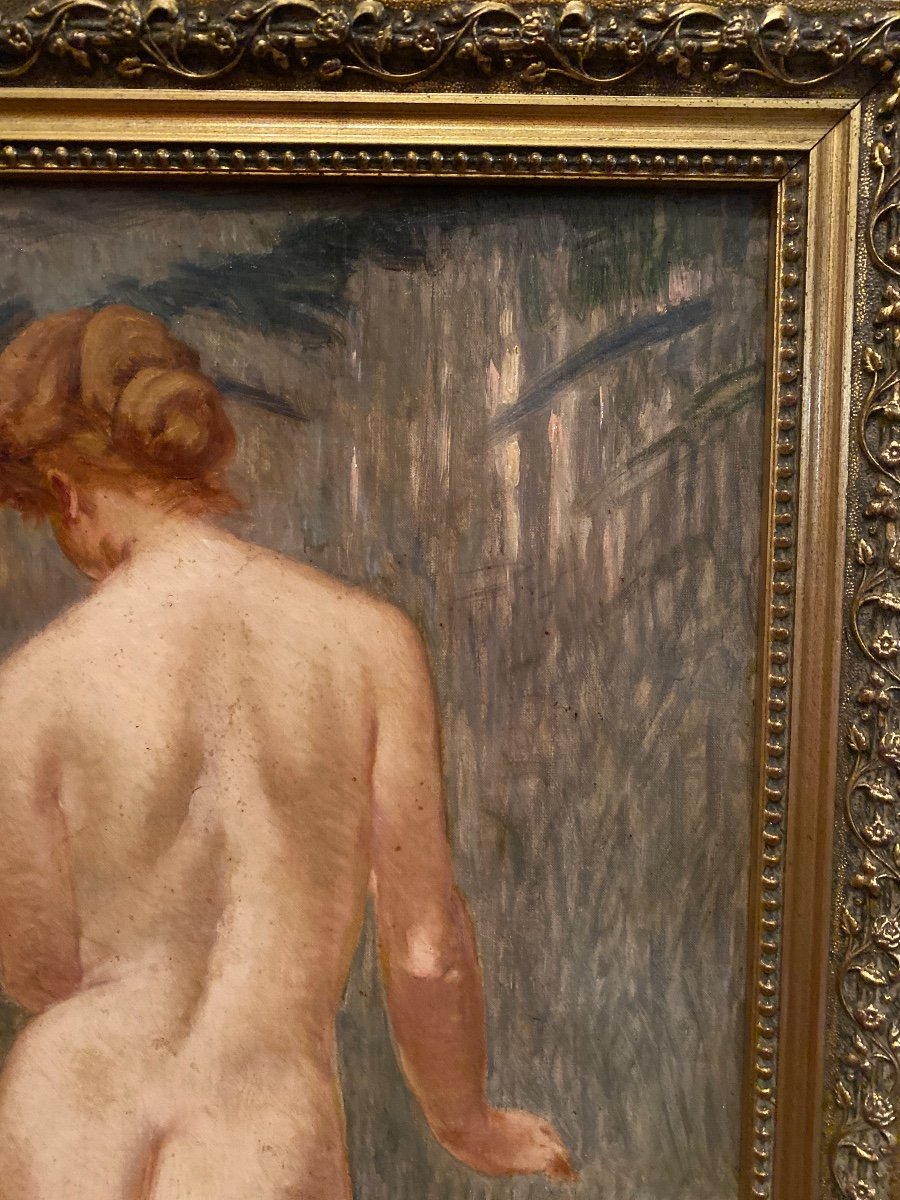 Female Nude Signed Bernard Bertoletti (1876-1956) “bather” Oil On Canvas.-photo-5