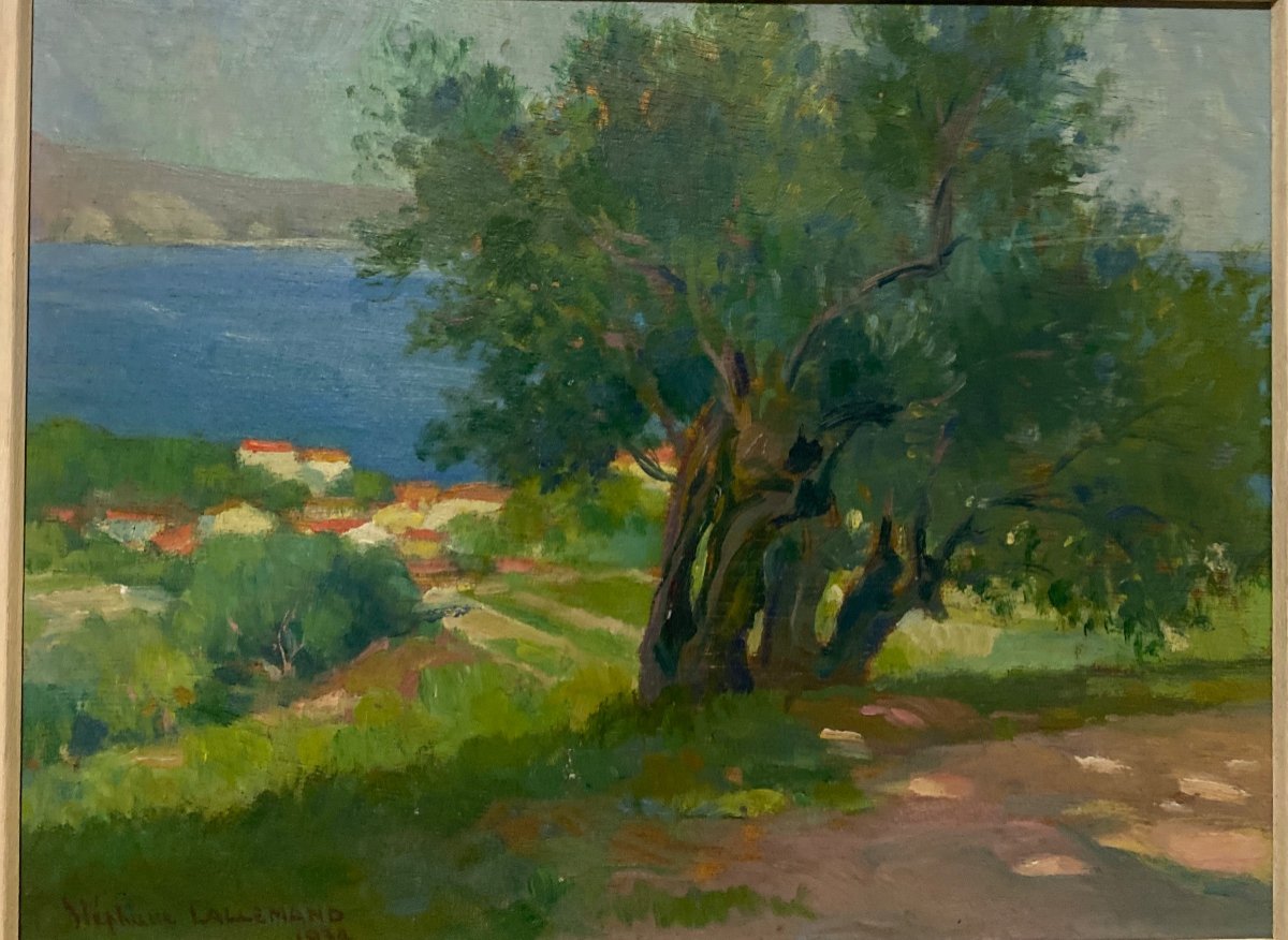 Stéphane Lallemand (1894-1970) "the Bay Of St Jean De Luz" Oil On Wood Dated 1934-photo-2