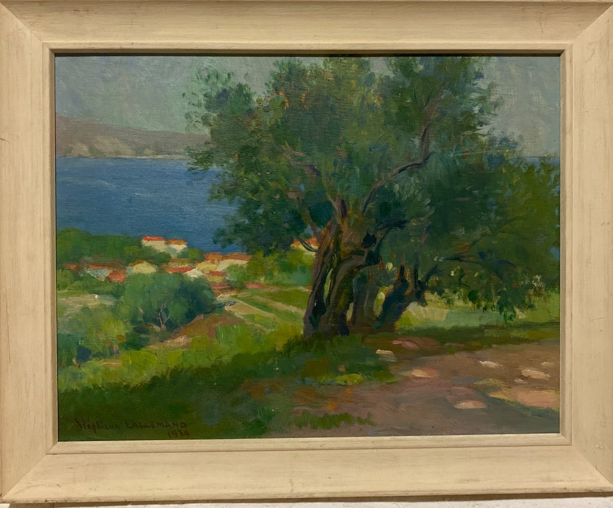 Stéphane Lallemand (1894-1970) "the Bay Of St Jean De Luz" Oil On Wood Dated 1934