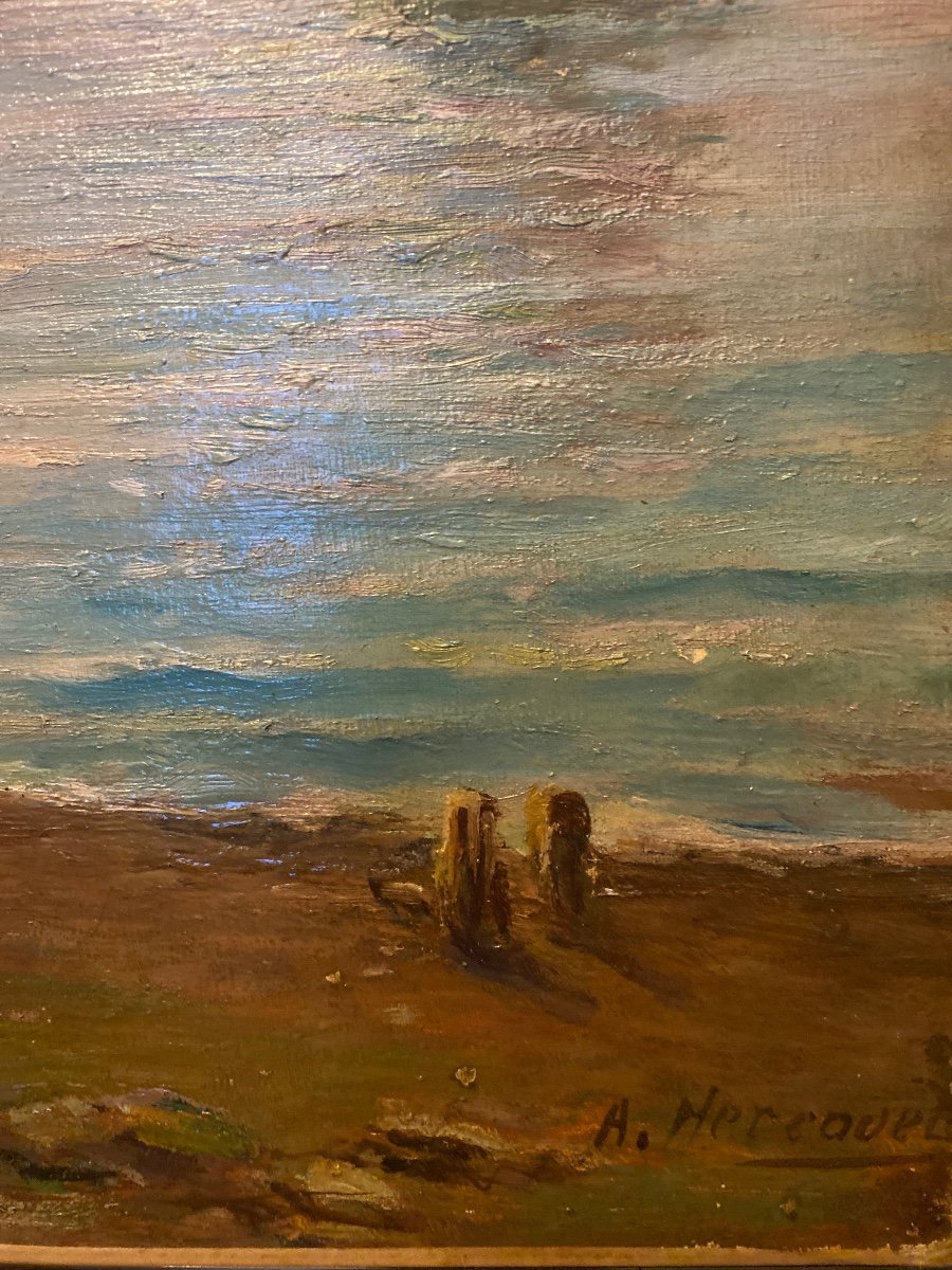 A.hercouët Oil On Canvas Breton Marine -photo-2