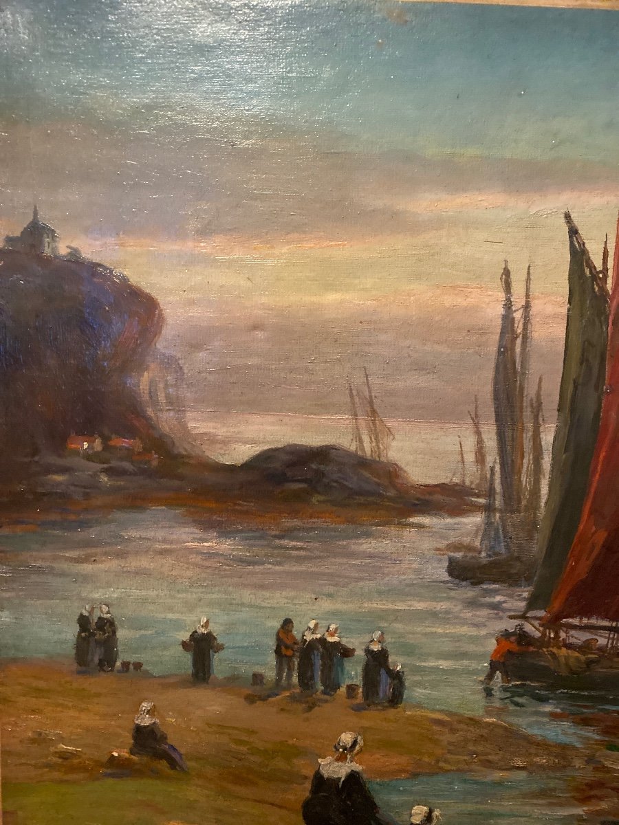 A.hercouët Oil On Canvas Breton Marine -photo-2