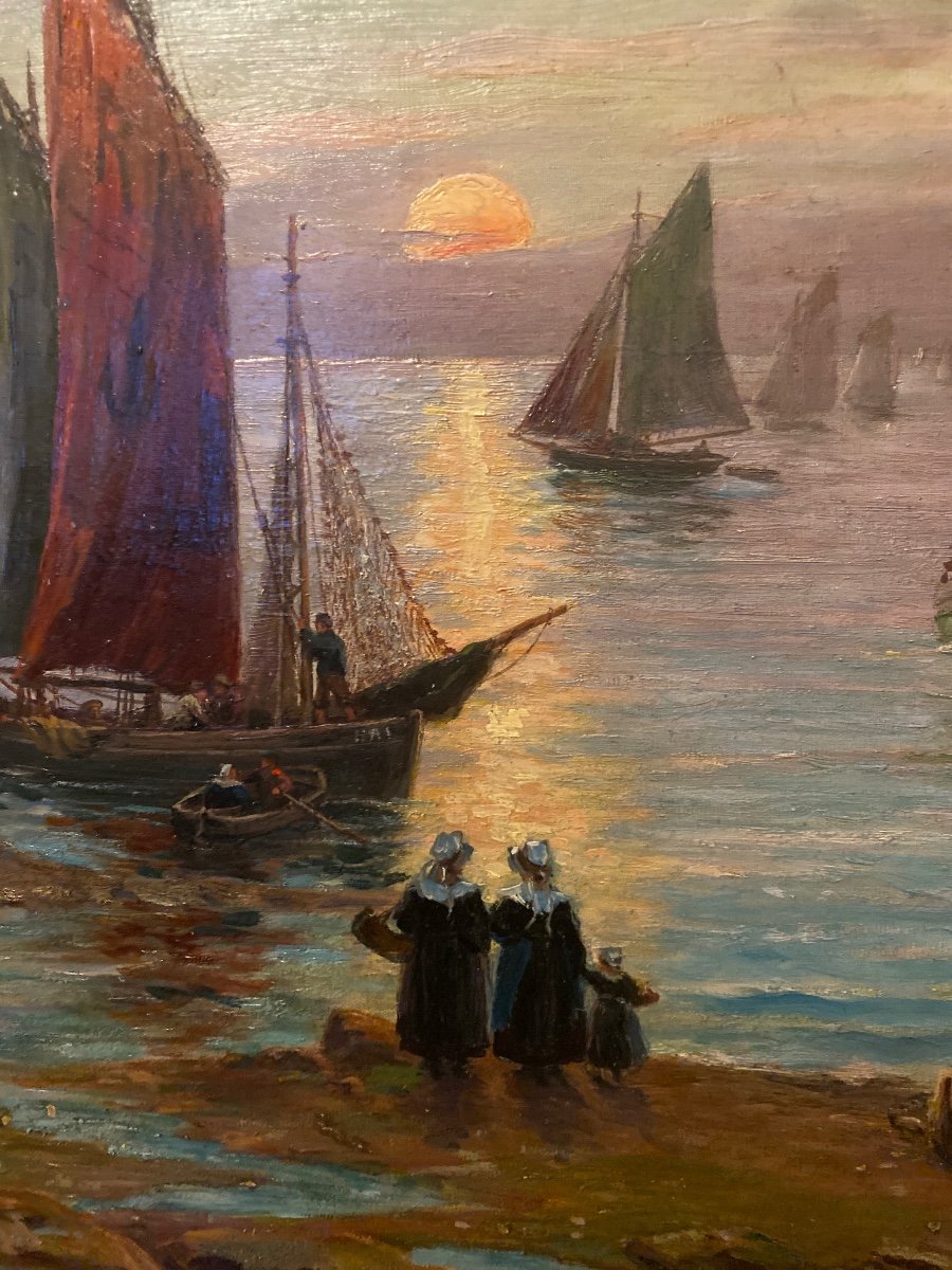 A.hercouët Oil On Canvas Breton Marine -photo-4