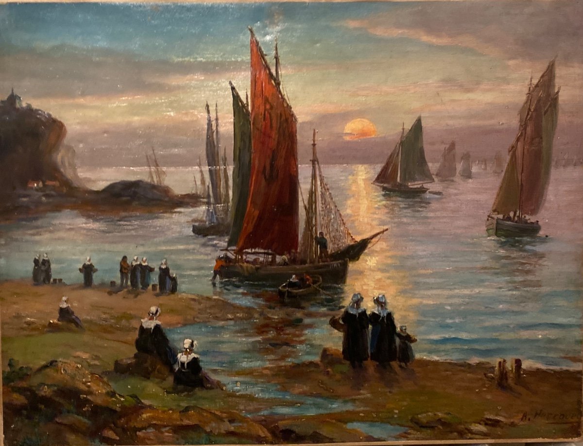 A.hercouët Oil On Canvas Breton Marine -photo-7