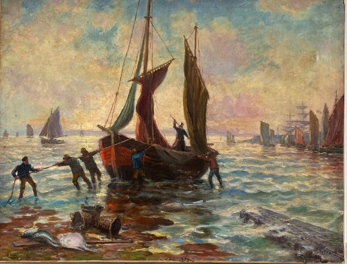 A.HERCOUËT. Huile Sur Toile «retour Au Port »