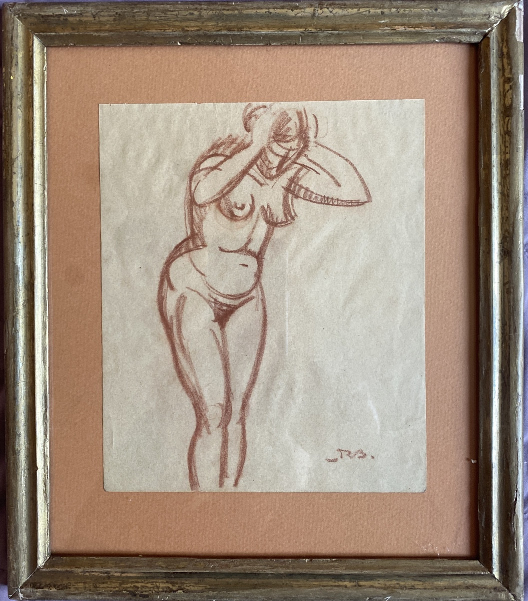 René Besserve (1883-1959) Naked "drawing To La Sanguine"-photo-3