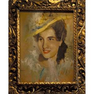 Gajoni  Adriano(1913-1965) « belle Milanaise » Huile Sur Carton Signé 