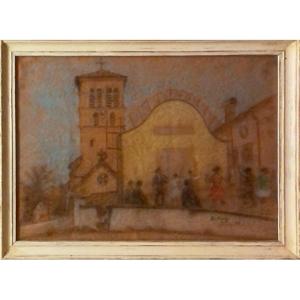 Robert Delétang (1874-1951) “ball In Irissary 1951” Pastel Signed And Dated 