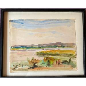 René Rougerie (1926-2010) Watercolor View Of Saint Aygulf Signed And Dated 1969