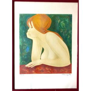 “leaning Nude” Lithograph Signed Alain Bonnefoit (1937)