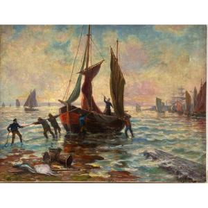 A.HERCOUËT. Huile Sur Toile «retour Au Port »