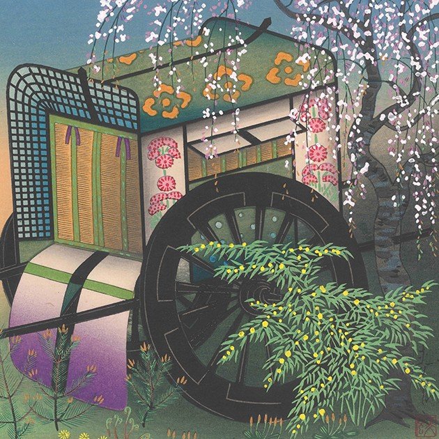 Japanese Print By Ono Bakufu | The Flower Cart-photo-3