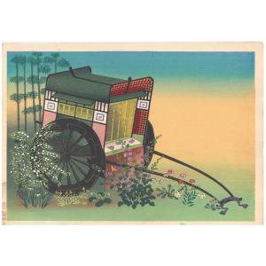 Japanese Print By Ono Bakufu | The Flower Cart