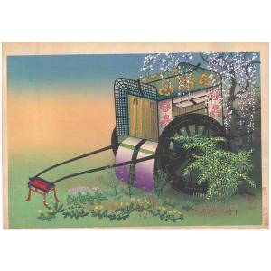 Japanese Print By Ono Bakufu | The Flower Cart