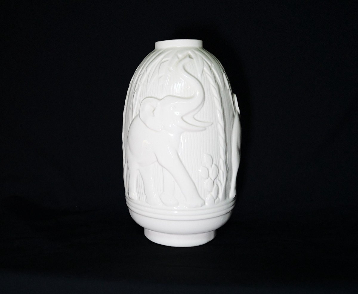 Charles Catteau Boch Frères - Vase Art Déco Aux Eléphants-photo-2