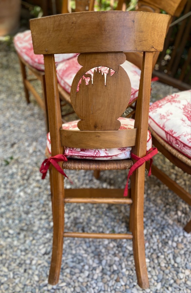 Suite Of 4 Directoire Period Straw Chairs With Cut Backs-photo-7